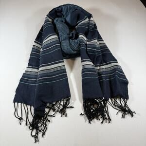 Vintage Abercrombie Striped Blanket Scarf Fringe Preppy Office - Blue OS